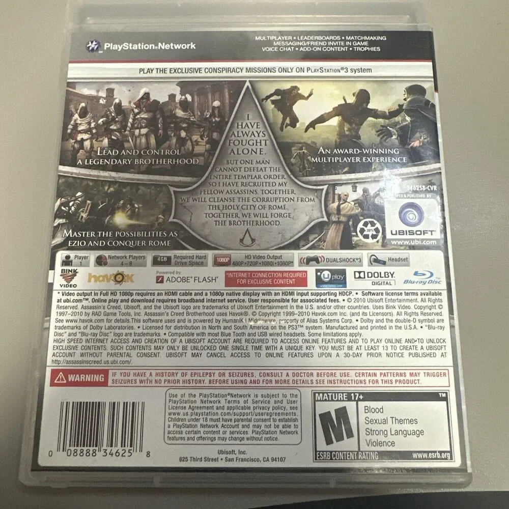 Assassin's Creed Brotherhood PS3 PlayStation 3 Complete CIB Teste